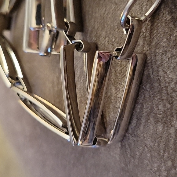 SOLD Vtg Silvertone Rectangle Cubism Link Chain Modern Moto Castlecore Belt - Picture 3 of 6